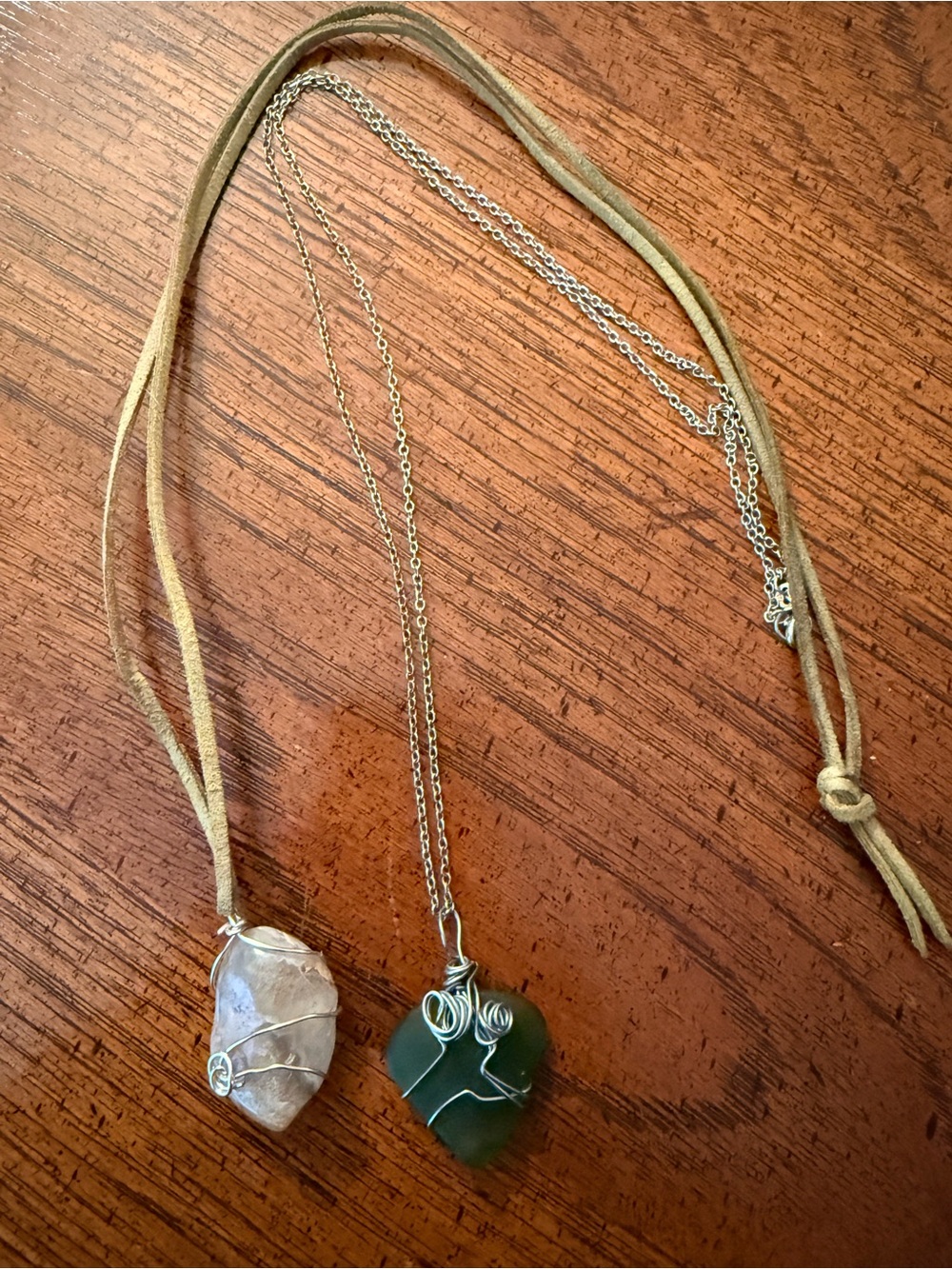 Handcrafted Green Sea Glass and Stone Necklace